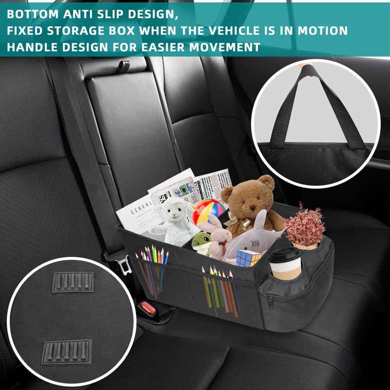 Car Front Seat Organizer for Between Seats, Multi-Compartment Storage Caddy with Dual Cup Holders, Detachable Divider, 600D Oxford Cloth, Road Trip Essentials, Black - size: Double cup holder
