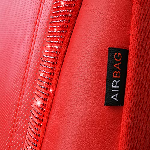 CAR PASS Bling Diamond Car Seat Covers Full Set, Shining Rhinestone Waterproof Faux Leather, Rear with Zipper, Universal Fit Automotive Glitter Crystal Sparkle Strips for Cute Women Girl, Red - color: Red Leather, size: Full Set