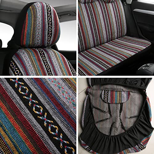 Baja Saddle Blanket Car Seat Covers 9PCS Full Set, Breathable and Washable Striped Woven Automotive Vehicle Seat Cover, Universal Seat Cover for Sedan, SUV, Truck, Airbag Compatible - color: Baja Inca, size: Full Set
