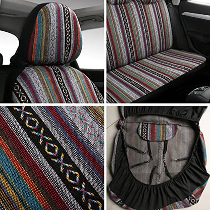 Baja Saddle Blanket Car Seat Covers 9PCS Full Set, Breathable and Washable Striped Woven Automotive Vehicle Seat Cover, Universal Seat Cover for Sedan, SUV, Truck, Airbag Compatible - color: Baja Inca, size: Full Set