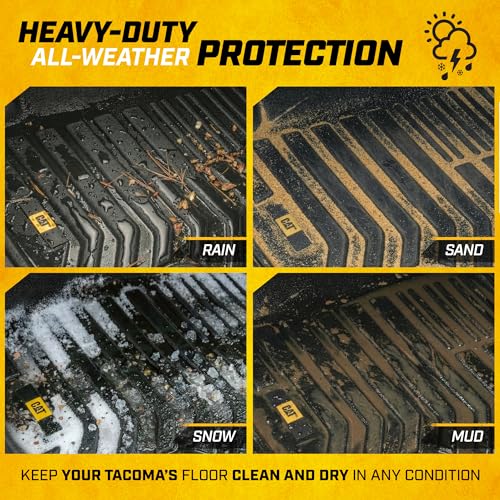 CAT® JustFit™ 3D All Weather Floor Mats for Toyota Tacoma 2016-2023, Custom Fit Heavy Duty Rubber Car Mats Full Set for Double Cab and Automatic Only, Tacoma SR/SR5/TRD/Limited/Trail Accessories - style: Toyota Tacoma (2016-2023)