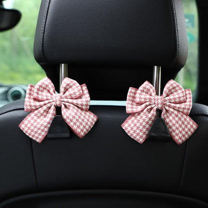 2-Pack Car Purse Hooks for Hanging Purses and Bags, Cute Bow car seat headrest Hooks for Hanging car Purse Hooks. (Houndstooth Pink) - color: Houndstooth pink