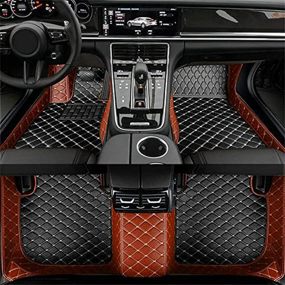 All-Weather car Floor Mats-Suitable for 98% of car Models Watherproof Leather car Floor mat (Light Brown and Black Beige) - color: Light brown and black beige