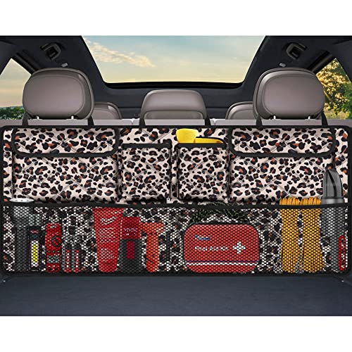 Femuar Car Trunk Organizer,Large Capacity Backseat Trunk Organizer(42"*18"),Collapsible Car Storage Bag with 8 Pocekt,Car Organizer for SUV/MPV/Truck - Leopard print - color: leopard print, size: 42*18 in