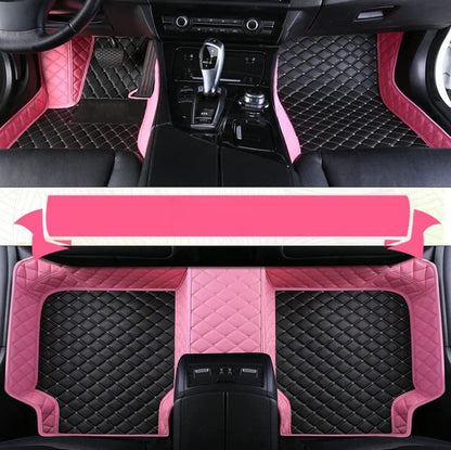 All-Weather car Floor Mats-Suitable for 98% of car Models Watherproof Leather car Floor mat (Pink and Black Beige) - color: Pink and black beige