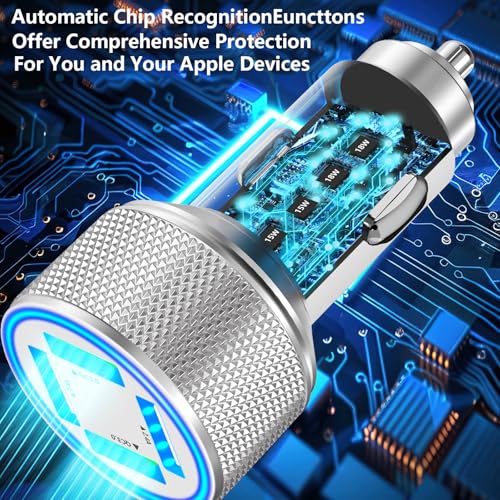 USB Car Charger, Stuffcool 60W Dual USB-A + QC3.0 Power Cigarette Lighter Adapter 4-Port Car Charger Carplay Fast Charging for iPhone 17 17 Pro Max 16 15 14 13 12/Galaxy S26 S25 S24 S23/Pixel 9 8/iPad - color: Matte Silver