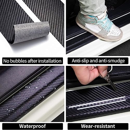Hangoo 4pcs Puerto Rico Flag Carbon Fiber Car Sill Plate Protectors, Reflective Sticker Decorative Door Entry Guard Threshold Scratch Pad Film