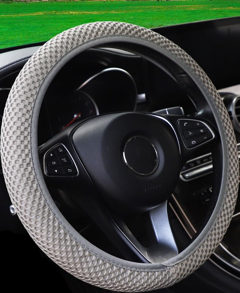 Hiflyer Steering Wheel Cover - Universal 14.5-15 Inch, Soft Microfiber, Women & Men, Grey - color: Grey