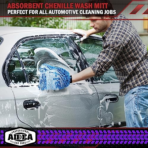 AIDEA Car Wash Mitt Microfiber-2PK, Scratch-Free& Lint-Free, Premium Chenille Microfiber Wash Mitt-Blue Regular Size (7.12''X10.14'') - color: Blue, size: 2PK