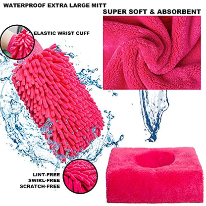 22Pcs Car Wash Cleaning Tools Kit Car Detailing Set with Canvas Bag Pink Collapsible Bucket Wash Mitt Sponge Towels Tire Brush Window Scraper Duster Complete Interior Car Care Kit - color: Pink