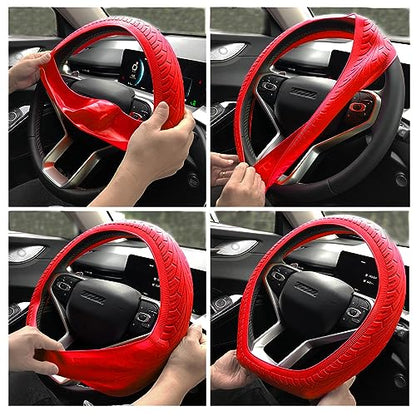 Universal Steering Wheel Cover：13.5 to 15 Inches Stretchable Silicone Anti Skid Steering Wheel Protector Fit for Most Car Models Including Round D Shape or Special Shape (Red) - color: Red