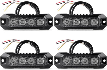4PCS 4-LED Emergency Strobe Lights Ultra Slim Grille Surface Mount Flashing Warning Lights Bar for Construction Vehicles, Police, Trucks, Firefighter, Car, ATV, SUV (Blue) Sync Feature - color: Blue