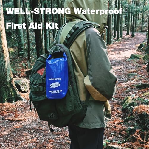 Boat First Aid Kit Waterproof, WELL-STRONG Marine Emergency Kit with Roll Top Dry Bag for Boating Fishing Kayaking – Water-Resistant Contents for Camping & Beach（Blue） - color: Ws011-blue
