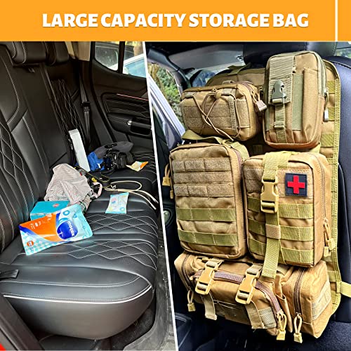 Universal Tactical Seat Back Organizer Vehicle Molle Panel Organizer Storage Bag with 5 Detachable Molle Pouch, Khaki - color: Khaki