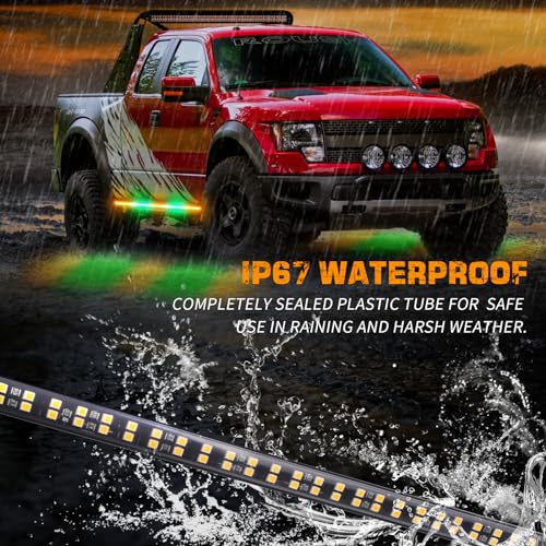 XRIDONSEN 2PCS 60 inch Amber Green Emergency Lights Strip 720 LED Running Board Strobe Lights Side Flashing Warning Safety Caution Lights for Tow Plow Trucks Construction Vehicles Pickup SUV Jeep - color: Amber/Green
