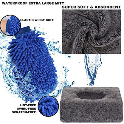 22Pcs Car Wash Cleaning Tools Kit Car Detailing Set with Blue Canvas Bag Collapsible Bucket Wash Mitt Sponge Towels Tire Brush Window Scraper Duster Complete Interior Car Care Kit - color: Blue