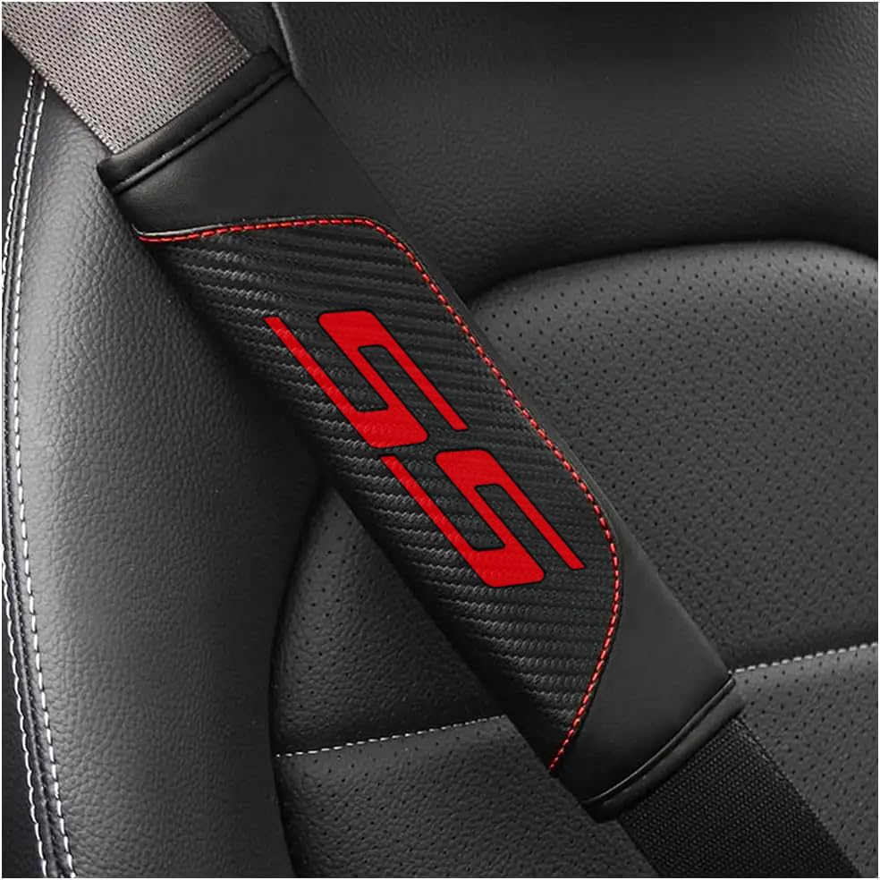 2Pcs Carbon Fiber Leather Seat Belt Cushions Shoulder Pad Soft for Chevy Malibu Impala Camaro SS Accessories,Car Seat Belt Pads Safety Belt Cover Pad (Black SS) - color: Black SS