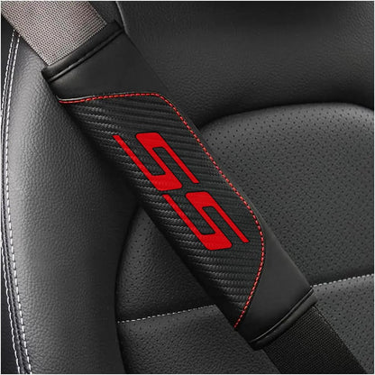 2Pcs Carbon Fiber Leather Seat Belt Cushions Shoulder Pad Soft for Chevy Malibu Impala Camaro SS Accessories,Car Seat Belt Pads Safety Belt Cover Pad (Black SS) - color: Black SS