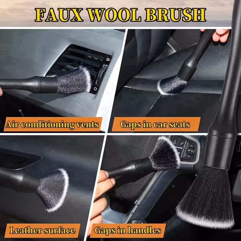 Car Detailing Brush Set Soft Bristles Ergonomic Handles for Air Vent Cleaning, Dashboard Dusting and Interior Wash, Black, 3pcs/Set - color: Black