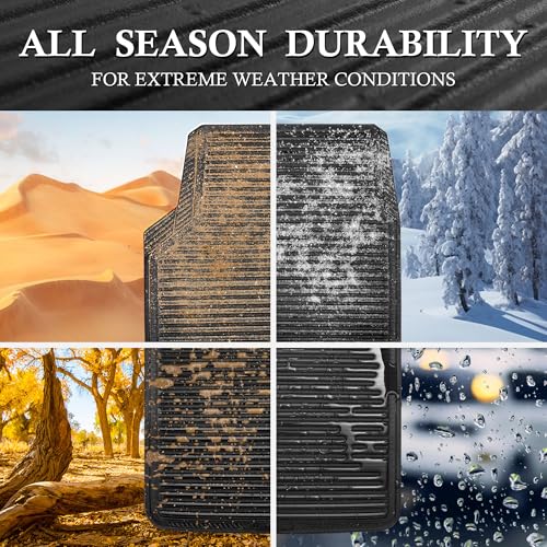 CAR PASS Rubber Floor Mats, All Weather Full Set 4-Piece, Waterproof Automotive Mats Trim to Fit Most Cars Sedans SUVs Vans, Heavy Duty Anti-Slip Easy Clean, All Black - color: Black