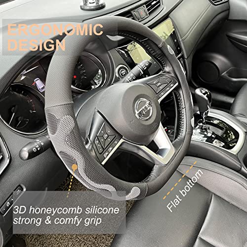 PINCTROT D Shaped Comfy Grip Steering Wheel Cover, Anti-Slip Design, Flat Bottom 14.5-15 Inch(Silicone Gray) - color: 4.Gray, size: D Shaped/Flat Bottom[14 1/2''-15'']