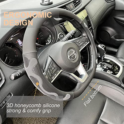 PINCTROT D Shaped Comfy Grip Steering Wheel Cover, Anti-Slip Design, Flat Bottom 14.5-15 Inch(Silicone Gray) - color: 4.Gray, size: D Shaped/Flat Bottom[14 1/2''-15'']