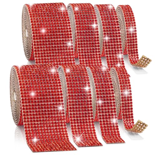 Rhinestone Ribbon Self Adhesive, 8-Yard Bedazzling Strips, 8-Rolls Rhinestone Strips for DIY Craft, Rhinestones for Crafting, Home Decor and Special Events, 4/6/8/14 Rows, Red Crystal - color: 2 x 4/6/8/14 Rows Red Crystal
