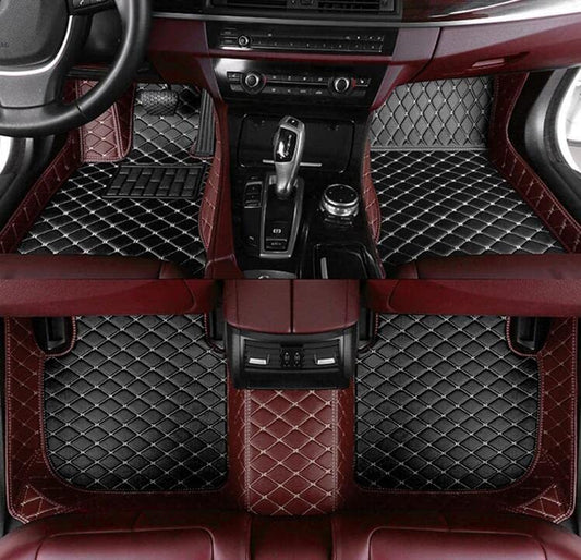 Custom Floor Mats for Cars fit 95% Sedan SUV Sports Car Full Coverage All Weather Men Women Pads Protection Non-Slip Leather Floor Liners (Black Wine red Stitching) - color: Black wine red stitching