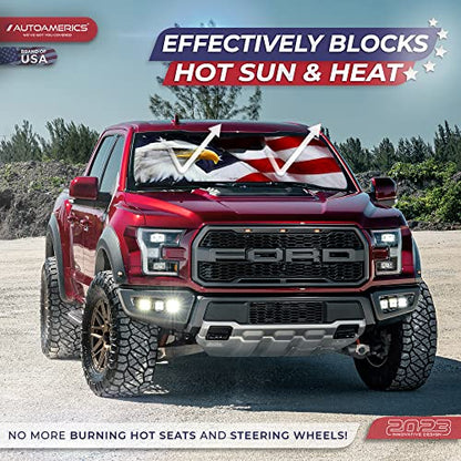 Autoamerics 1-Piece Windshield Sun Shade American Eagle Flag - 3 USA Patriotic Design - Foldable Car Front Window Sunshade for Sedans SUV Truck - Blocks Max UV Rays and Keeps Your Vehicle Cool - Large - color: USA EAGLE FLAG-3, size: LARGE = 64 x 33.5 inc