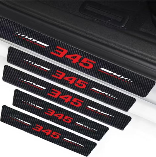 4Pcs Door Sill Plate Protectors Compatible with Dodge Challenger Durango SRT 345 Car Accessories, Carbon Fiber Leather Door Sill Stickers for Dodge 345 Auto Accessories - color: 345 red