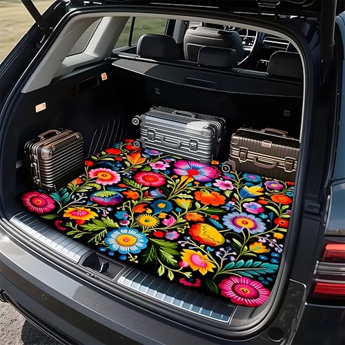 Universal Car Trunk Mat 29" x 39", Beautiful Flowers All Weather Trunk Protection Cargo Liner, Durable Cargo Mat Rear Trunk Liner, Stylish Vehicle Interior Accessories Suitable for Most Car Models - color: Beautiful Flowers