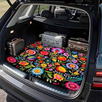 Universal Car Trunk Mat 29" x 39", Beautiful Flowers All Weather Trunk Protection Cargo Liner, Durable Cargo Mat Rear Trunk Liner, Stylish Vehicle Interior Accessories Suitable for Most Car Models - color: Beautiful Flowers