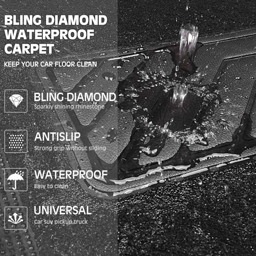 CAR PASS Bling Diamond Car Floor Mats, Sparkling Crystal Shining Glitter Rhinestone Carpet, Anti-Slip PVC Heel Pad Waterproof Universal for Automotive SUV,Sedan,Van,4pcs Girl Women Men Black Diamond - color: Black Diamond
