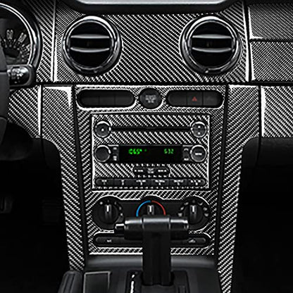 Real Soft Carbon Fiber Center Meter Instrument Central Console Trim Cover Kit Interior Stickers Compatible with Ford Mustang GT Shelby 2005-2009 Car Accessories 17PCS - color: Console Whole Kit-black