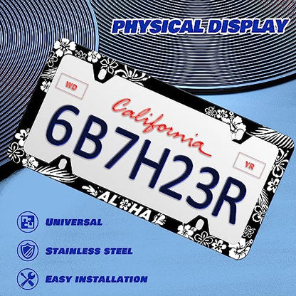 Aloha License Plate Frame Beautiful Hibiscus Flower License Plate Frames Personalise Stainless Steel Funny Design Compatible with Standard License Plate Holder for USA and Canada 6 X 12 with Screws - color: Aloha Hibiscus Flower
