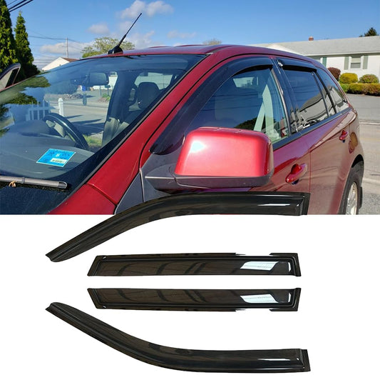 94141 Side Window Visors Vent Deflector Visor Rain Guard fit for 2007-2014 Ford Edge & Lincoln MKX,4pcs Outside Mount Tape-on Shatterproof Dark Smoke Window Shades - size: 4pcs 2007-2014 Edge (Outside Mount)