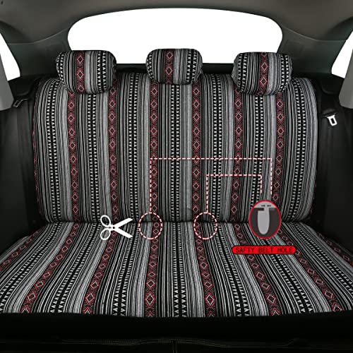 Baja Saddle Blanket Car Seat Covers 9PCS Full Set, Breathable and Washable Striped Woven Automotive Vehicle Seat Cover, Universal Boho Seat Cover for Sedan, SUV, Truck, Airbag Compatible - color: Red and White, size: Full Set