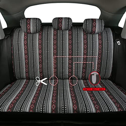 Baja Saddle Blanket Car Seat Covers 9PCS Full Set, Breathable and Washable Striped Woven Automotive Vehicle Seat Cover, Universal Boho Seat Cover for Sedan, SUV, Truck, Airbag Compatible - color: Red and White, size: Full Set