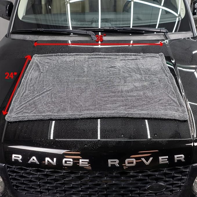 ExoForma Mega Car Drying Towel - Holds Up to 9 lbs, No Streaks, Scratches, or Water Spots | 1200 GSM Microfiber Double Twist Pile & Edgeless Design, 1 Quick & Effortless Dry, 2 Pack - 24” x 36” - size: Pack of 2