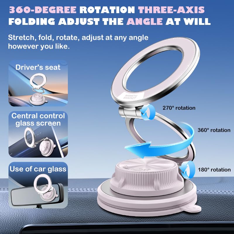 Magnetic Car Phone Holder, 360° Adjustable Suction Cup Universal Phone Mount, Multi-Scene for Car Office Gym Home, Compatible with iPhone 17/16 Pro Max & Other Magnetic Phones (White) - color: White