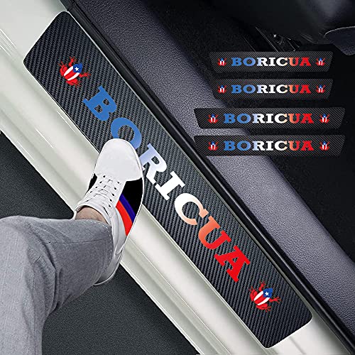 Hangoo 4pcs Puerto Rico Coqui Carbon Fiber Car Door Front/Rear Sill Plate Protectors, Boricua Coqui Car Accessories,Reflective Sticker Decorative Door Entry Guard Door Threshold Scratch Pad Film