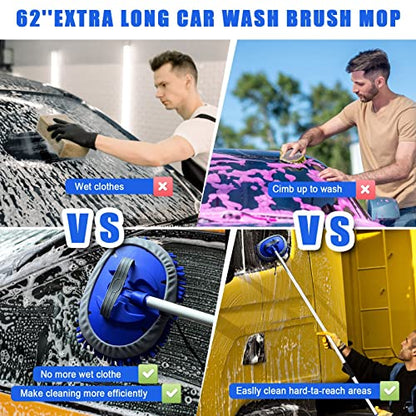 21Pcs Car Wash Kit,62" Car Wash Brush Mop with Long Handle,Car Cleaning Kit,Car Detailing Brush Set,Car Wash Bucket with Filter,Windshield Window Squeegee for Cars RV Truck Boat (Blue)