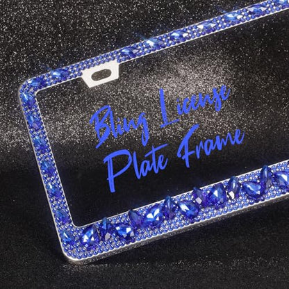 OKLPF Single Luxury Rhinestone License Plate Frame – Elegant Blue Bling with Glitter Crystals, Anti-Theft Screws & Gift Box, Fits Standard US Plates (Dark Blue) - color: Dark Blue, size: 1pc