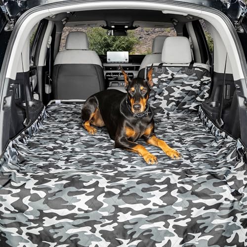 4Knines Split Cargo Liner for SUV – for Dogs & Pets, Heavy-Duty, Waterproof Trunk Mat & Cargo Cover – Fits 60/40 Split Bench & Armrest Pass-Through – Machine Washable, Non-Slip (Extra Large, Camo) - color: Camo, size: Extra Large