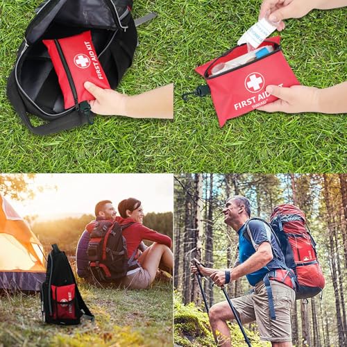 Mini First Aid Kit - 147 Piece Small First Aid Kit,with Rotatable Buckle Ideal for Cars, Schools, Sports, Homes, Travel, Camping, Hiking ﻿