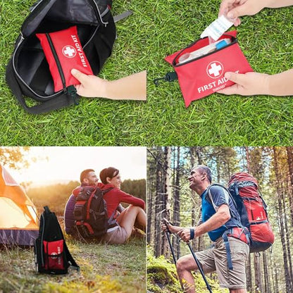 Mini First Aid Kit - 147 Piece Small First Aid Kit,with Rotatable Buckle Ideal for Cars, Schools, Sports, Homes, Travel, Camping, Hiking ﻿
