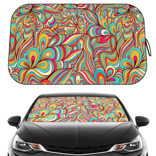 Car Windshield Sun Shade - Reflector Sunshade Offers Ultimate Protection for Car Interior, Cool Reflective Sun Blocker Fits Small Sedans, Mini SUVs - color: Colorful - Bright Colors