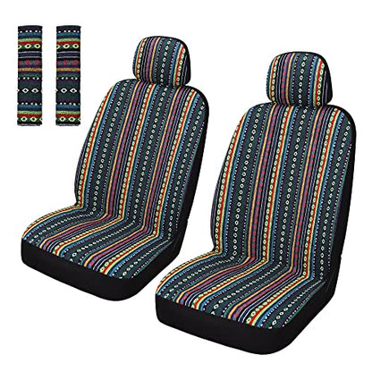 Pariitadin Baja Saddle Blanket Car Seat Covers Front Set with Seat Belt Pads, Washable Breathable Striped Woven Cloth Seat Covers for Cars, Universal Fit Most Cars, Airbag Compatible, Red/Blue - color: Red/Blue, size: FRONT PAIR