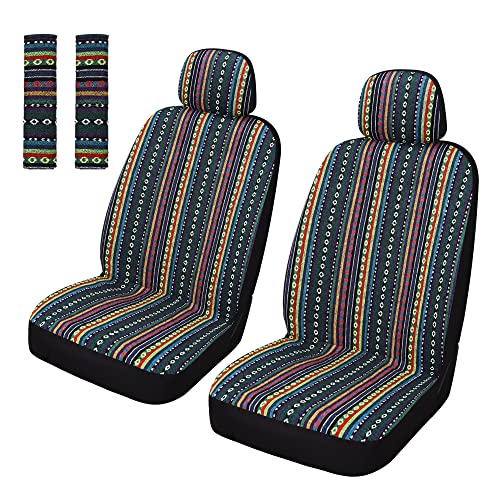 Pariitadin Baja Saddle Blanket Car Seat Covers Front Set with Seat Belt Pads, Washable Breathable Striped Woven Cloth Seat Covers for Cars, Universal Fit Most Cars, Airbag Compatible, Red/Blue - color: Red/Blue, size: FRONT PAIR