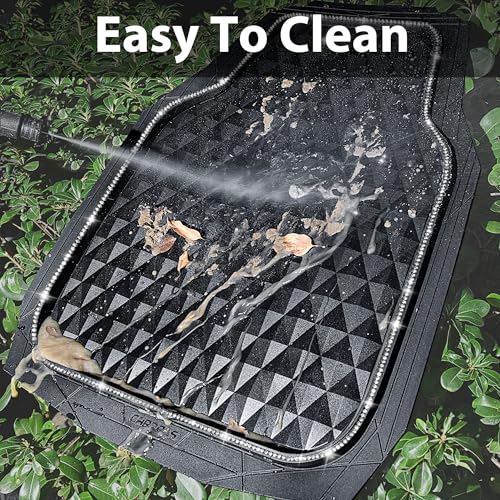 CAR PASS Bling Diamond Black Rubber Car Mats, Heavy Duty Deep Dish All-Weather Floor Mat Anti-Slip 3D Rhombus Waterproof Trim to Fit Liner Universal Glitter Sparkly Shining Rhinestone, 3 Pcs Silver - color: Silver Diamond